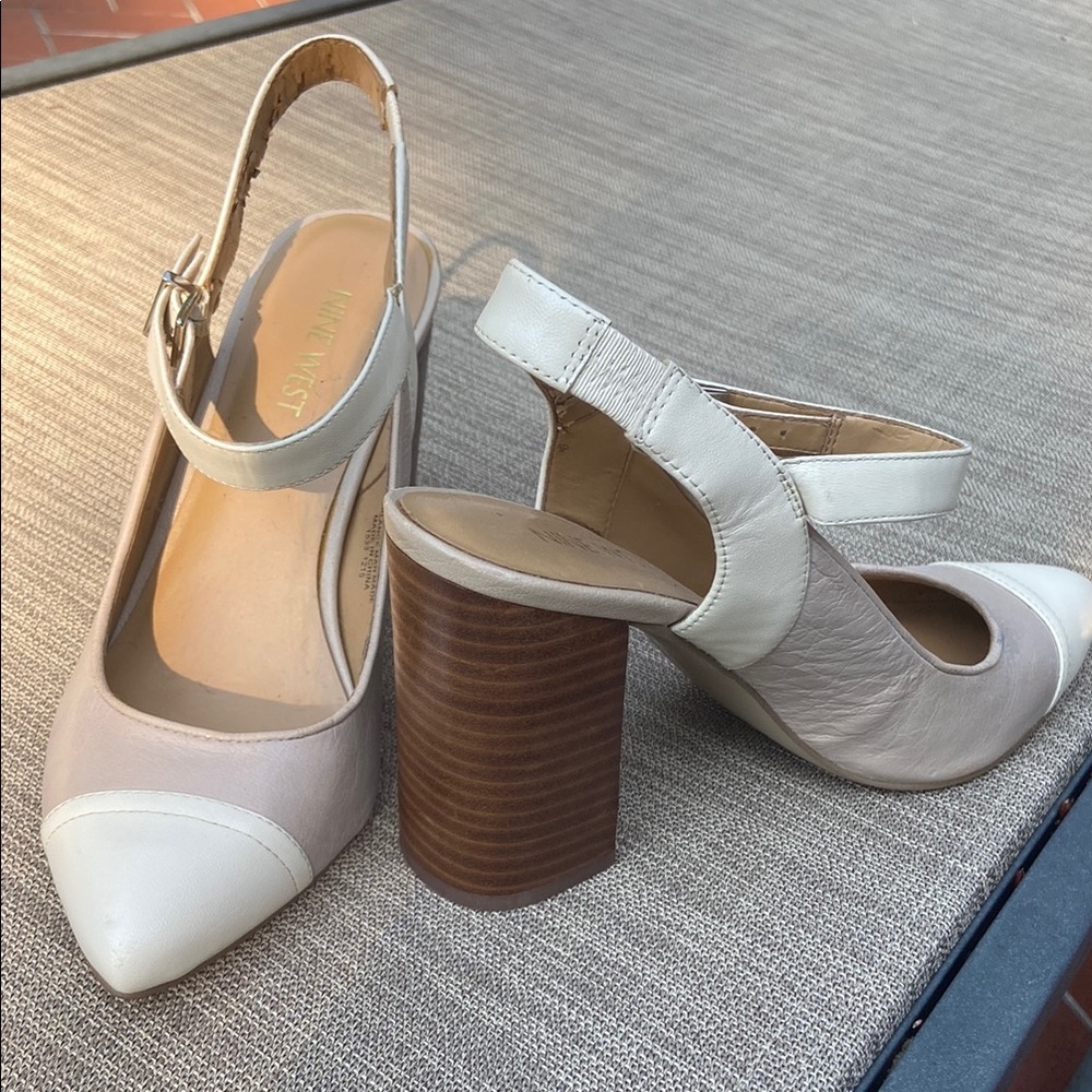 Nine West Cream and White Mary Jane Heels